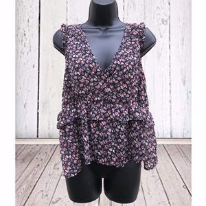 🌈3/$10🌈 AEO | Black Floral Ruffle Blouse | M